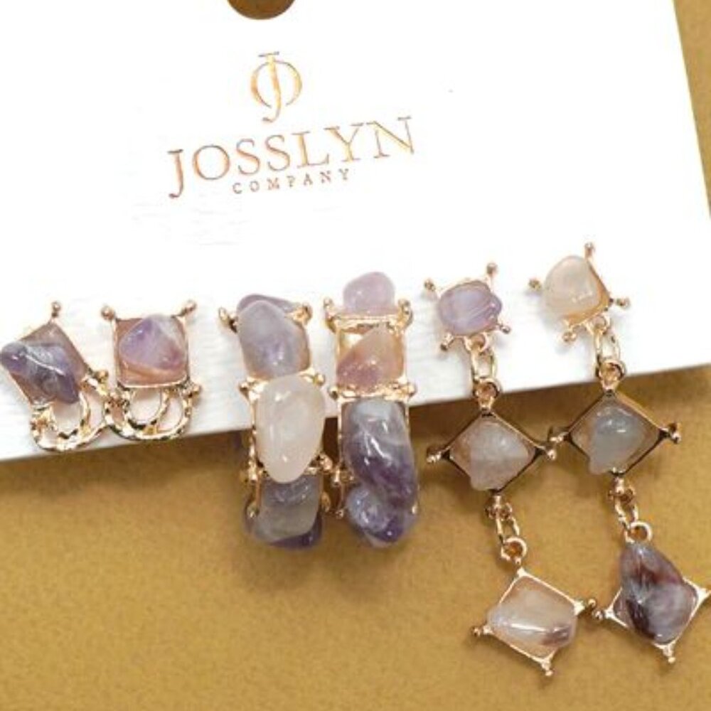 Amethyst Purple Natural Stone‎ Trio Earring Set
